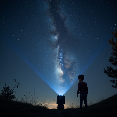 A kid flashes project light to the Galaxy