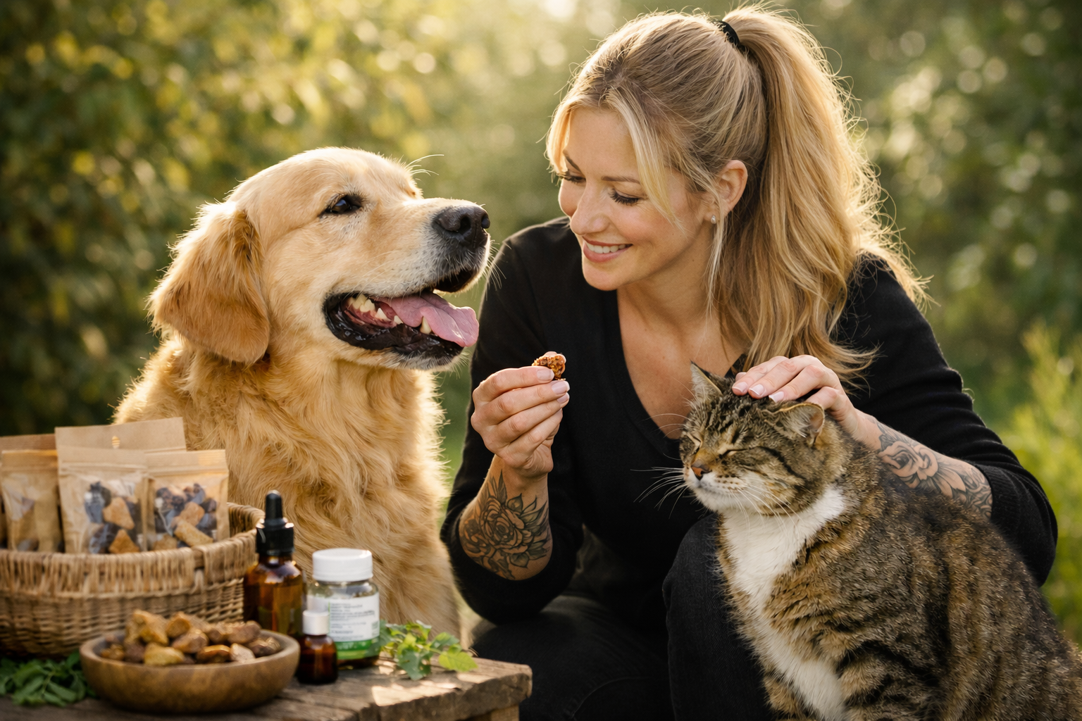 femme et golden retriver