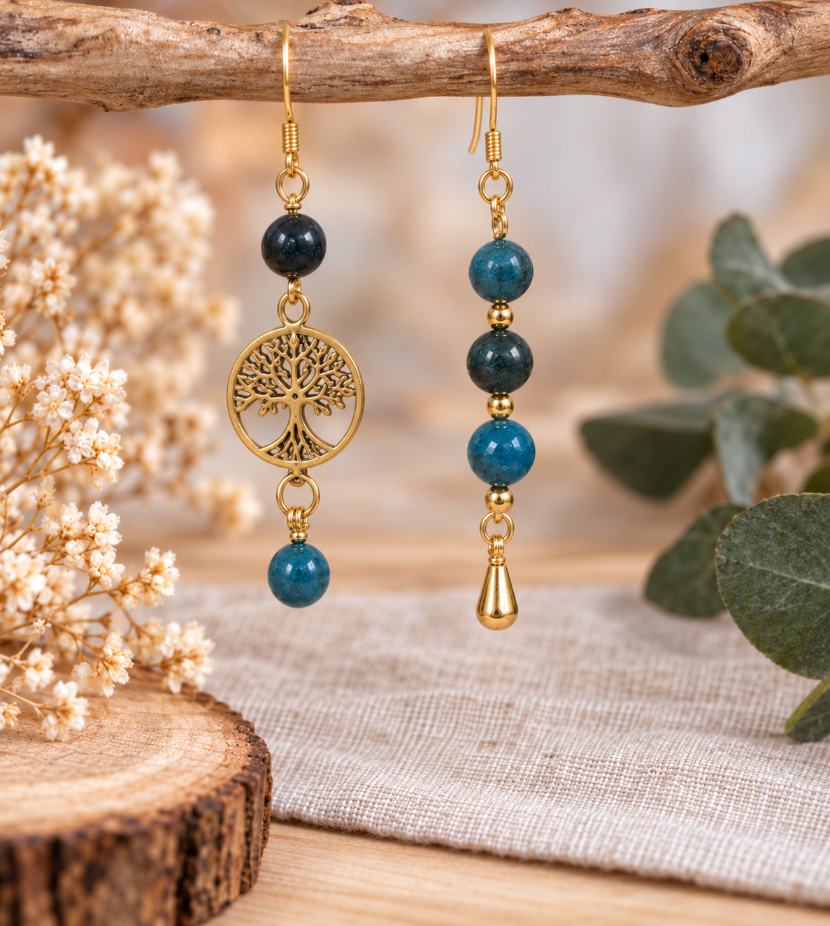 boucles asymétrique apatite et labradorite grise