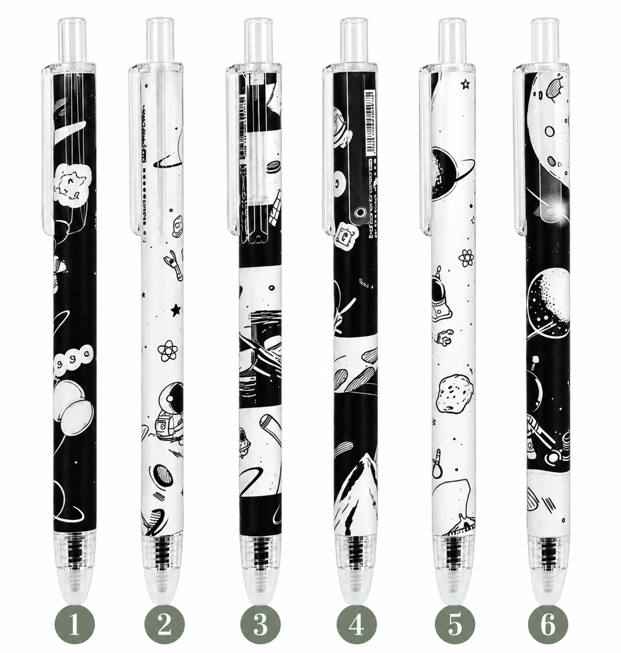 Collection de six stylos spatiaux numérotés