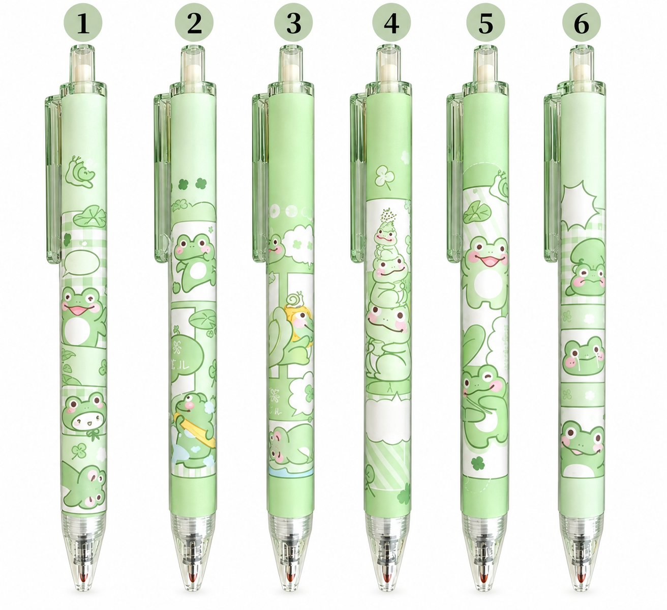 Collection de stylos grenouilles pastel numérotés