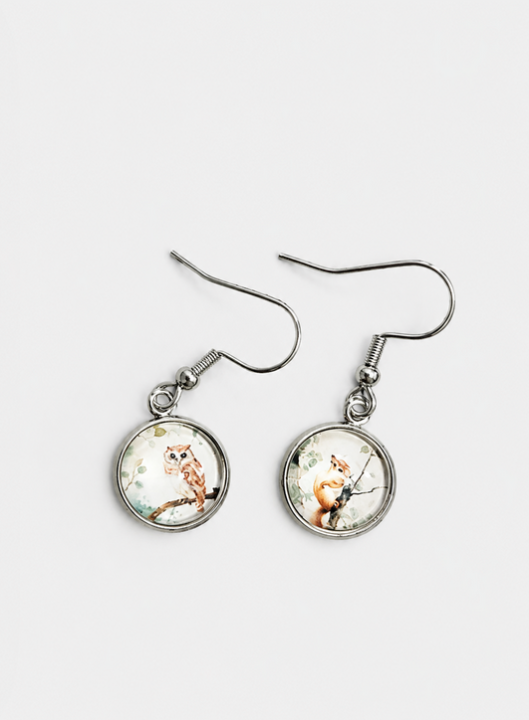 Boucles doreilles Hibou et écureuil