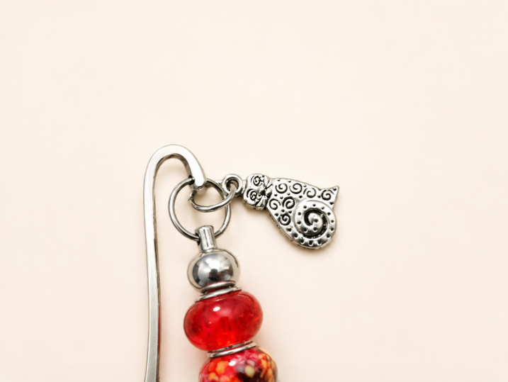 Marque page tons rouge chat