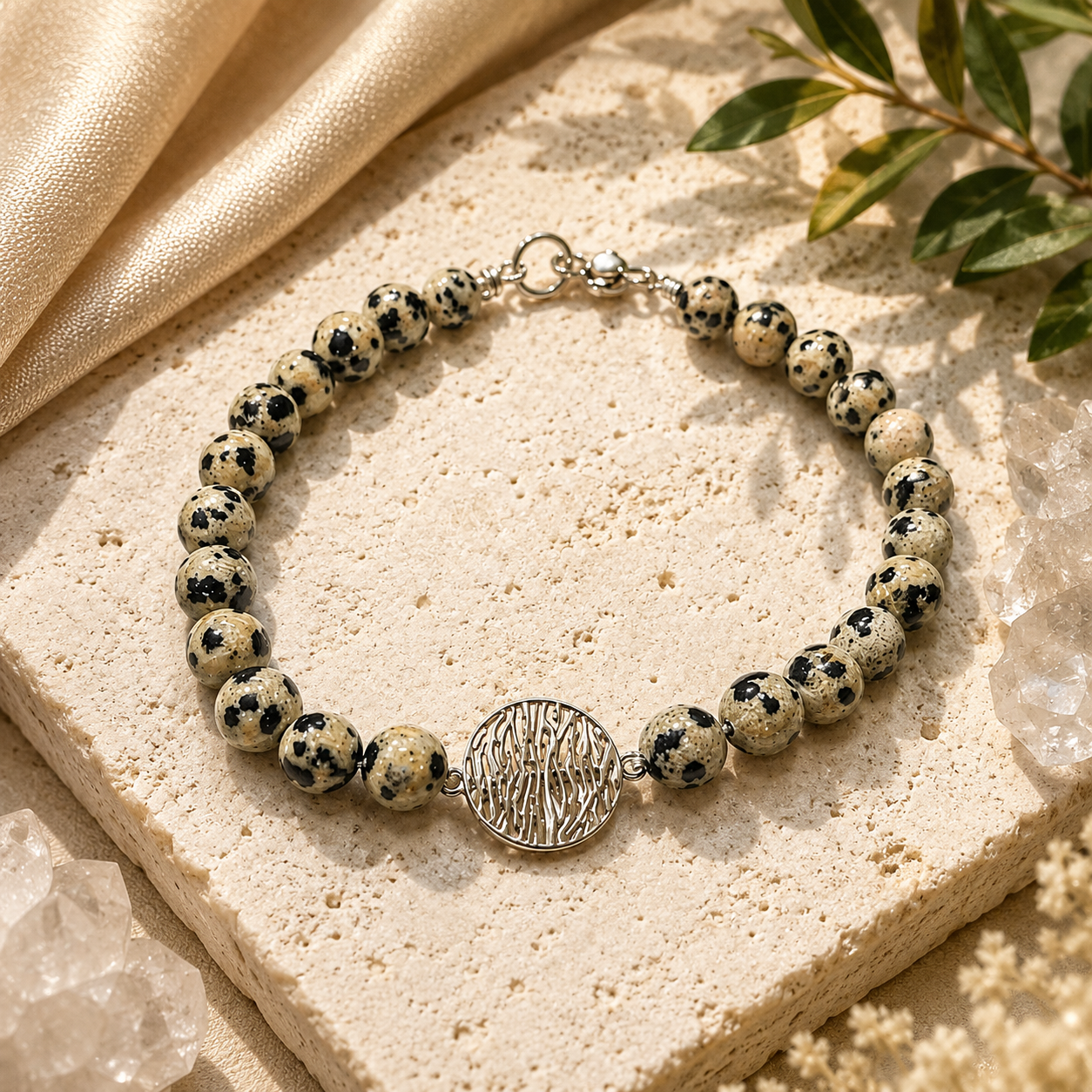 Bracelet jaspe dalmatien ms