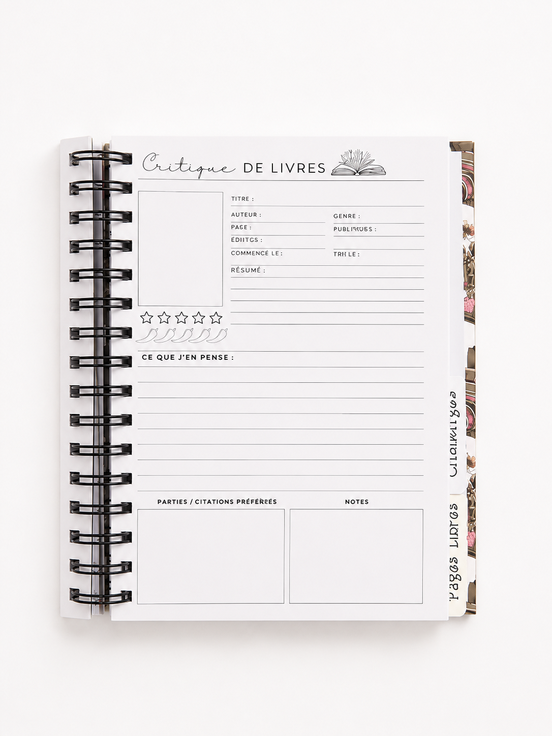 carnet de lacture A5 fait main