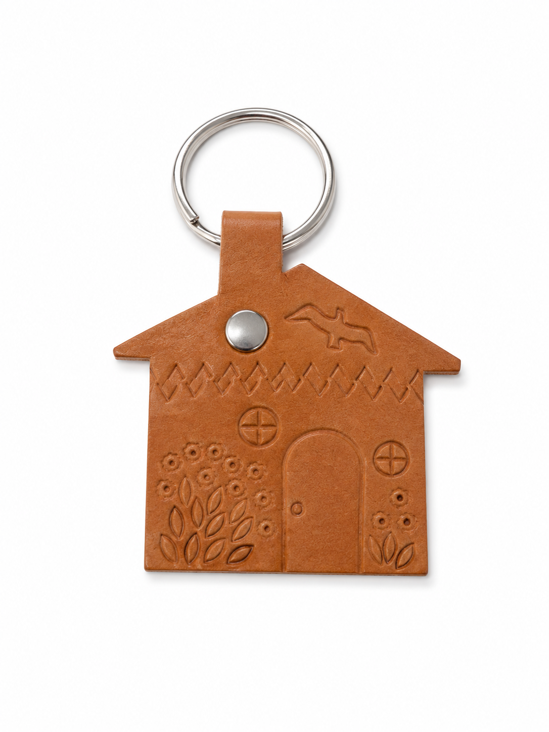 porte clef en cuir lineArt maison oiseau