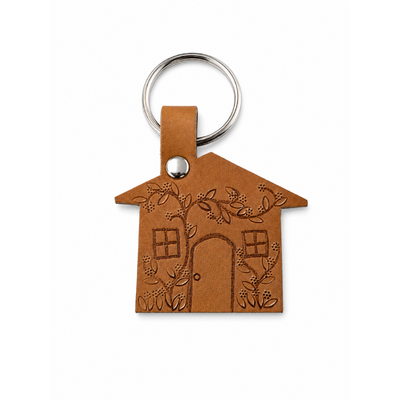 Maison cuir porte clef végétal line'art