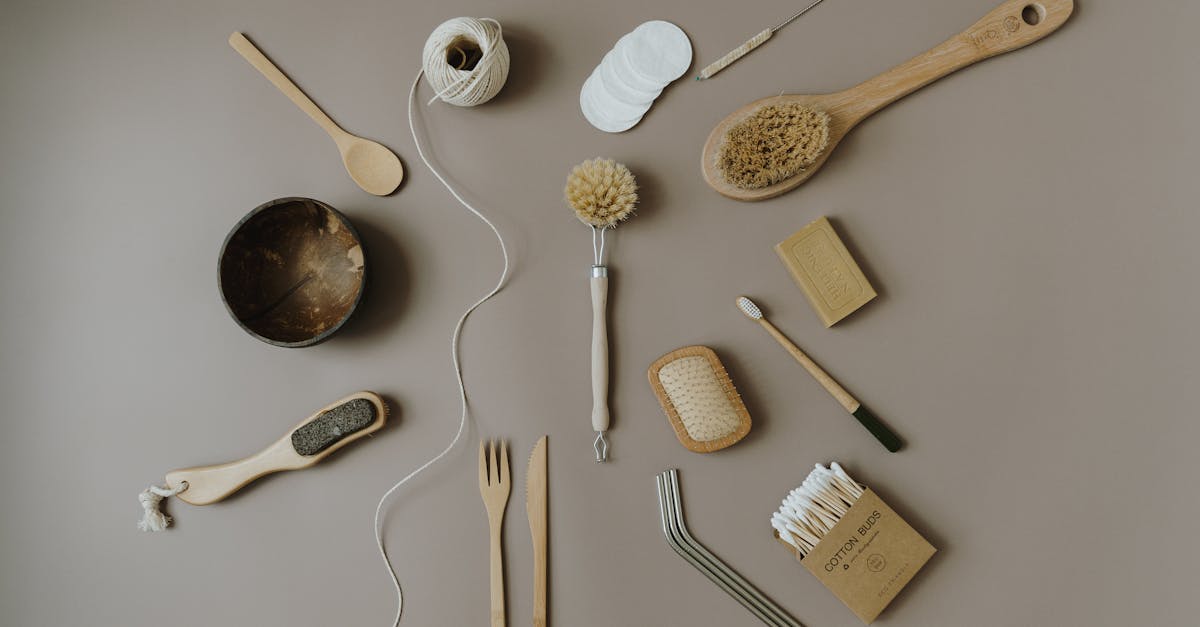 flat lay of assorted eco friendly kitchen and bath items promoting zero waste lifestyle