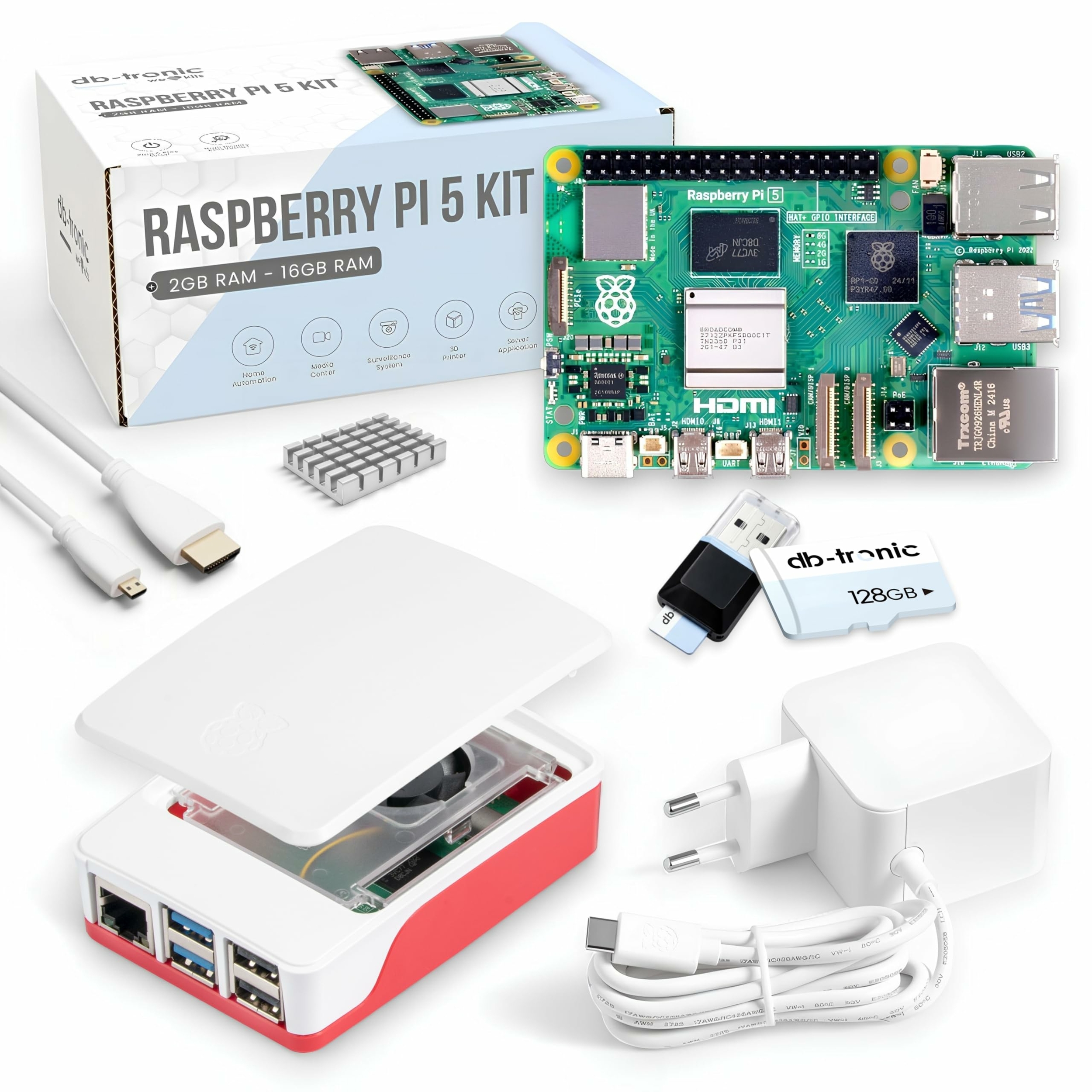 db-tronic Raspberry Pi 5 8GB Starter Set | 128GB Edition | Netzteil 27W | Gehäuse mit Lüfter