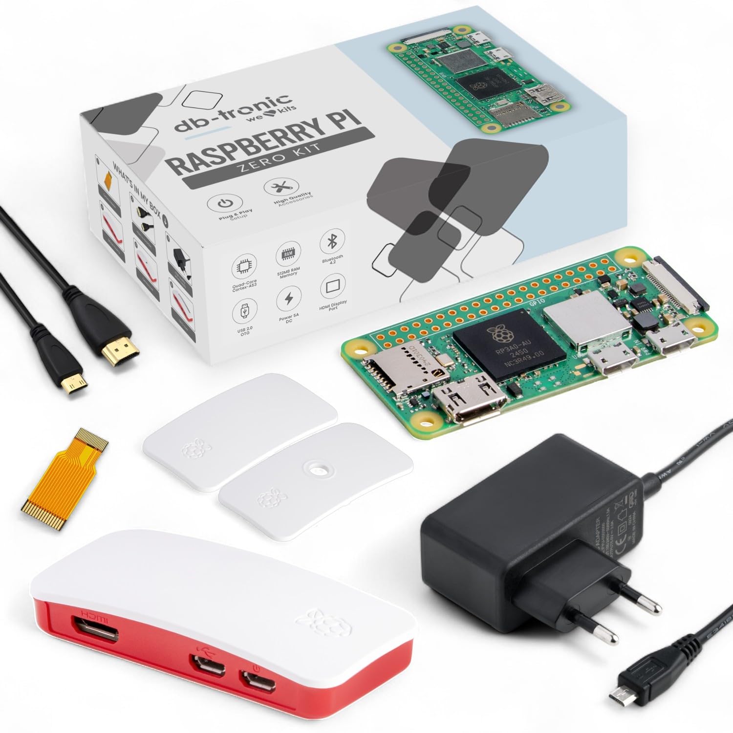 db-tronic Raspberry Pi Zero 2 W 512MB Starter Set | Netzteil 13W | Gehäuse mit 3 Abdeckungen