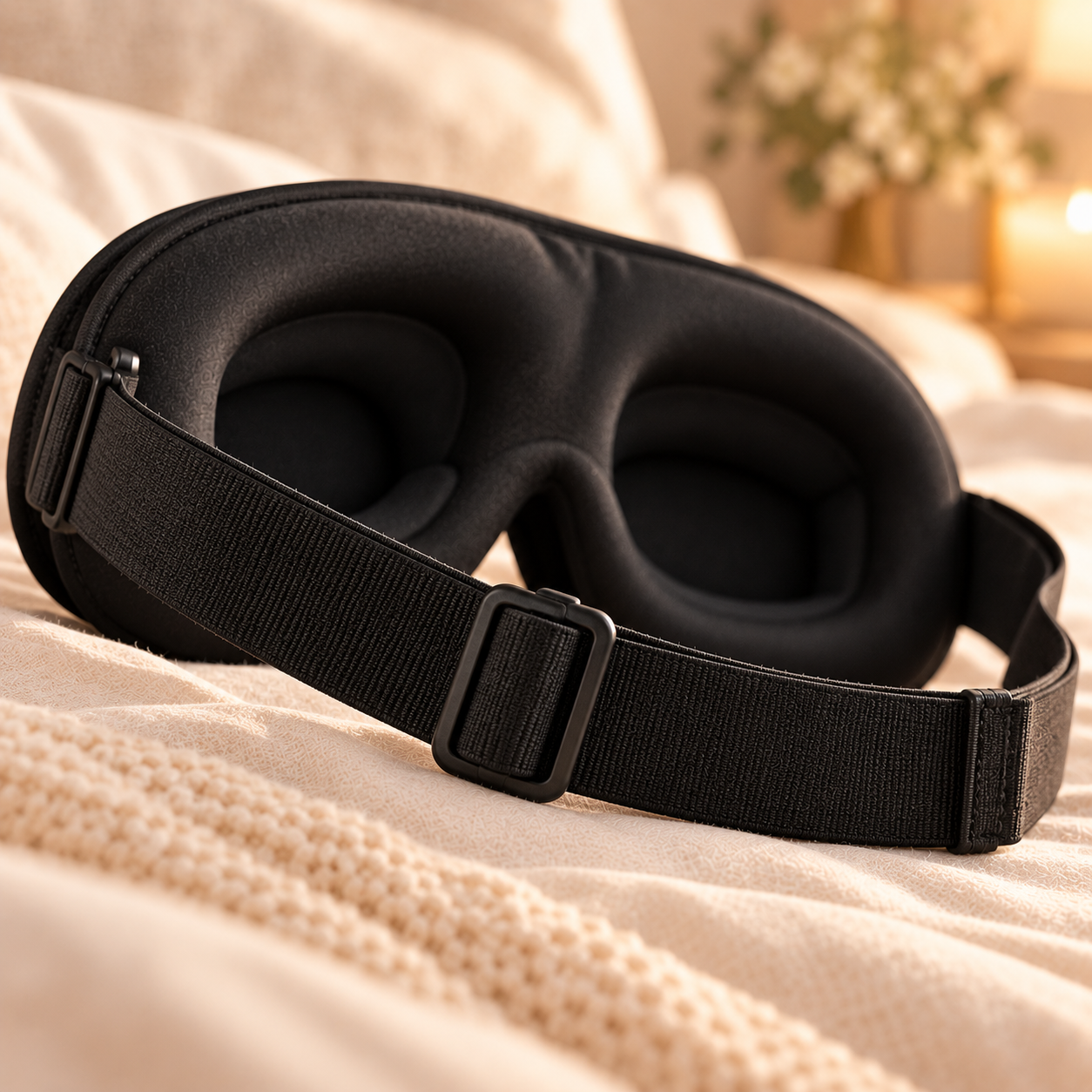 Masque de sommeil noir avec boucle réglable