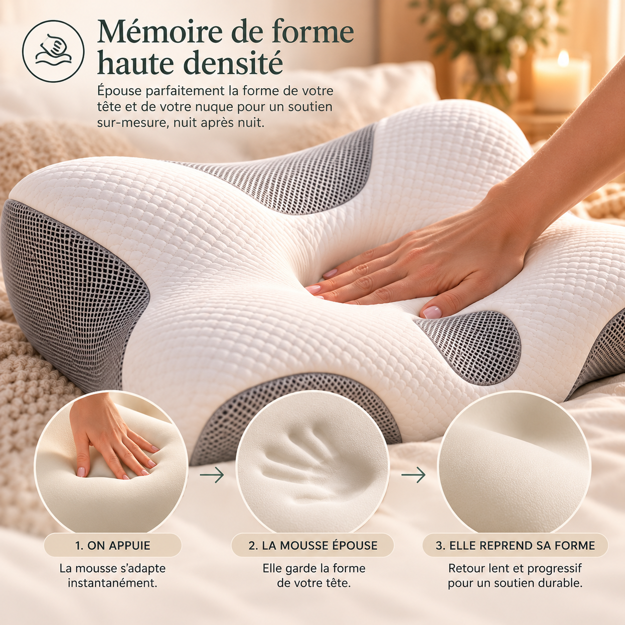 Oreiller mémoire de forme haute densité