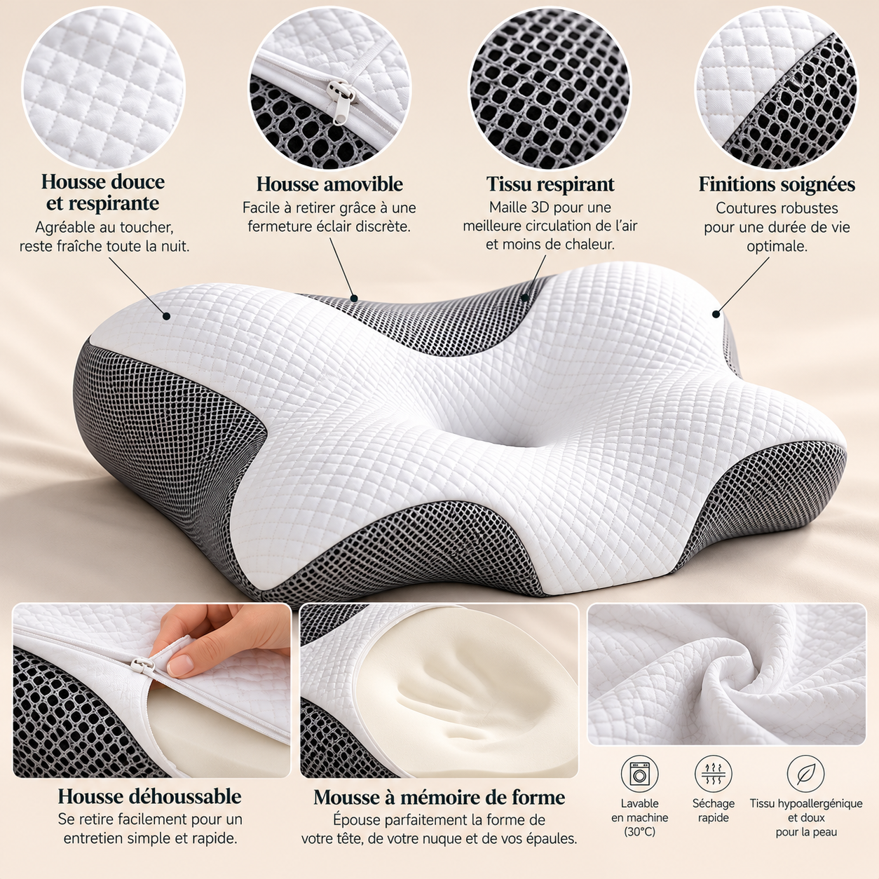 Oreiller ergonomique en mousse mémoire
