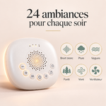 24 ambiances sonores : bruit blanc, pluie, vagues, forêt, vent, ventilateur