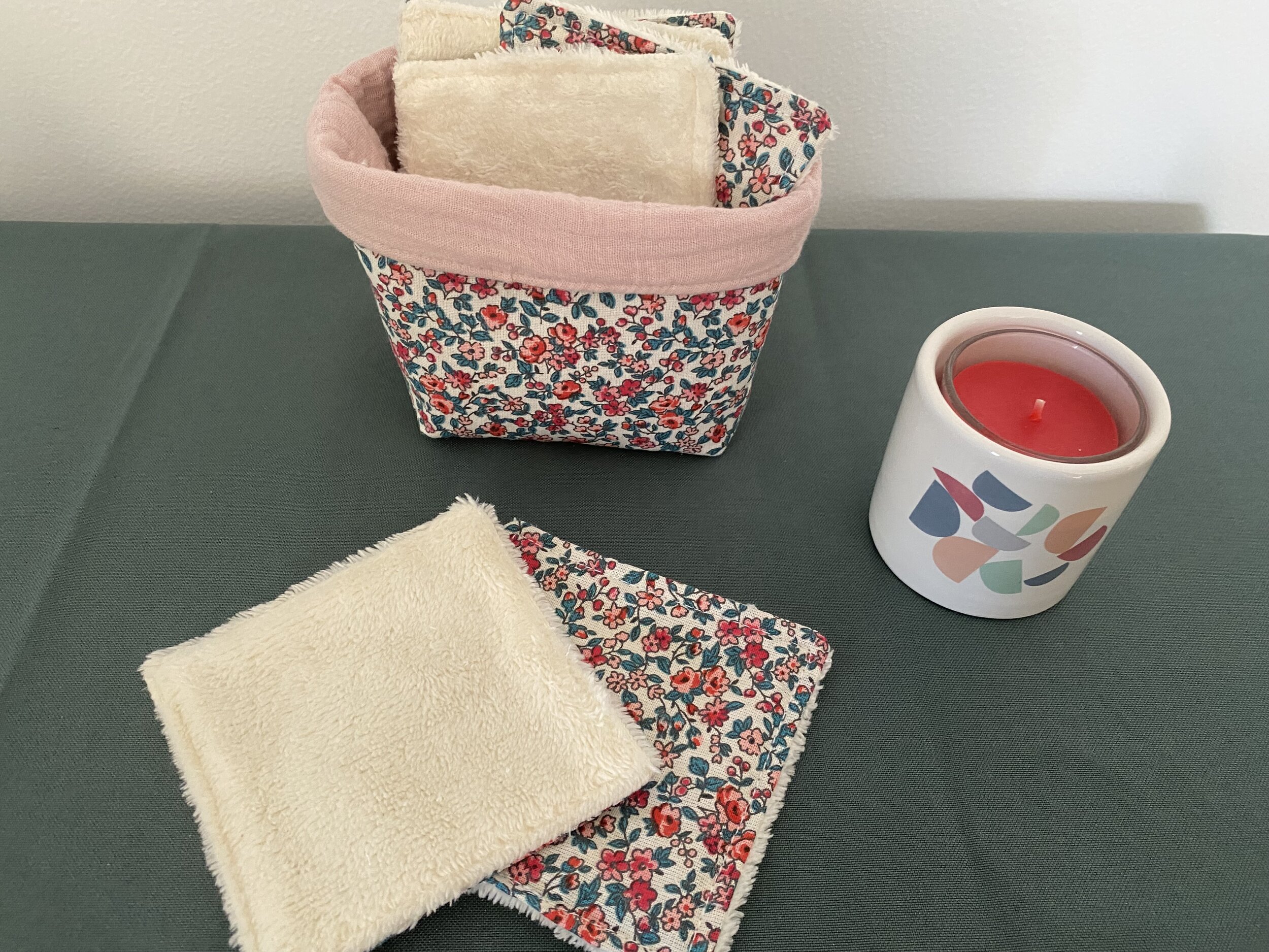 Ensemble panière et lingettes lavables fabriqué en France par Pastel Couture
