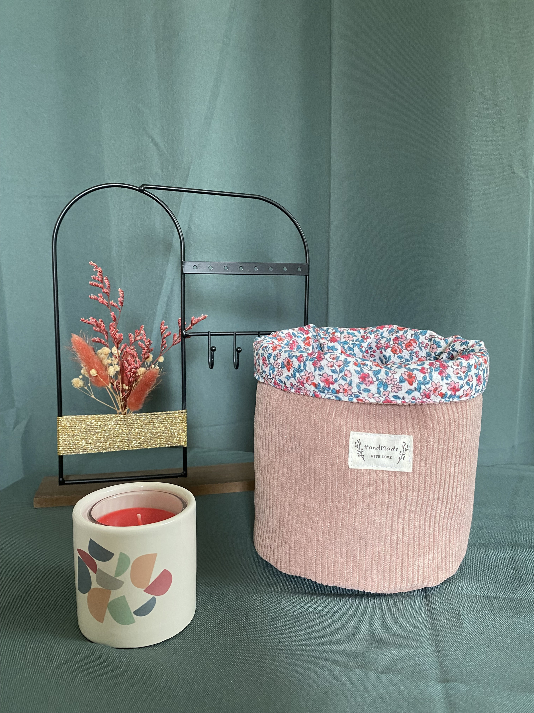 Panière ronde de rangement en tissu fait main