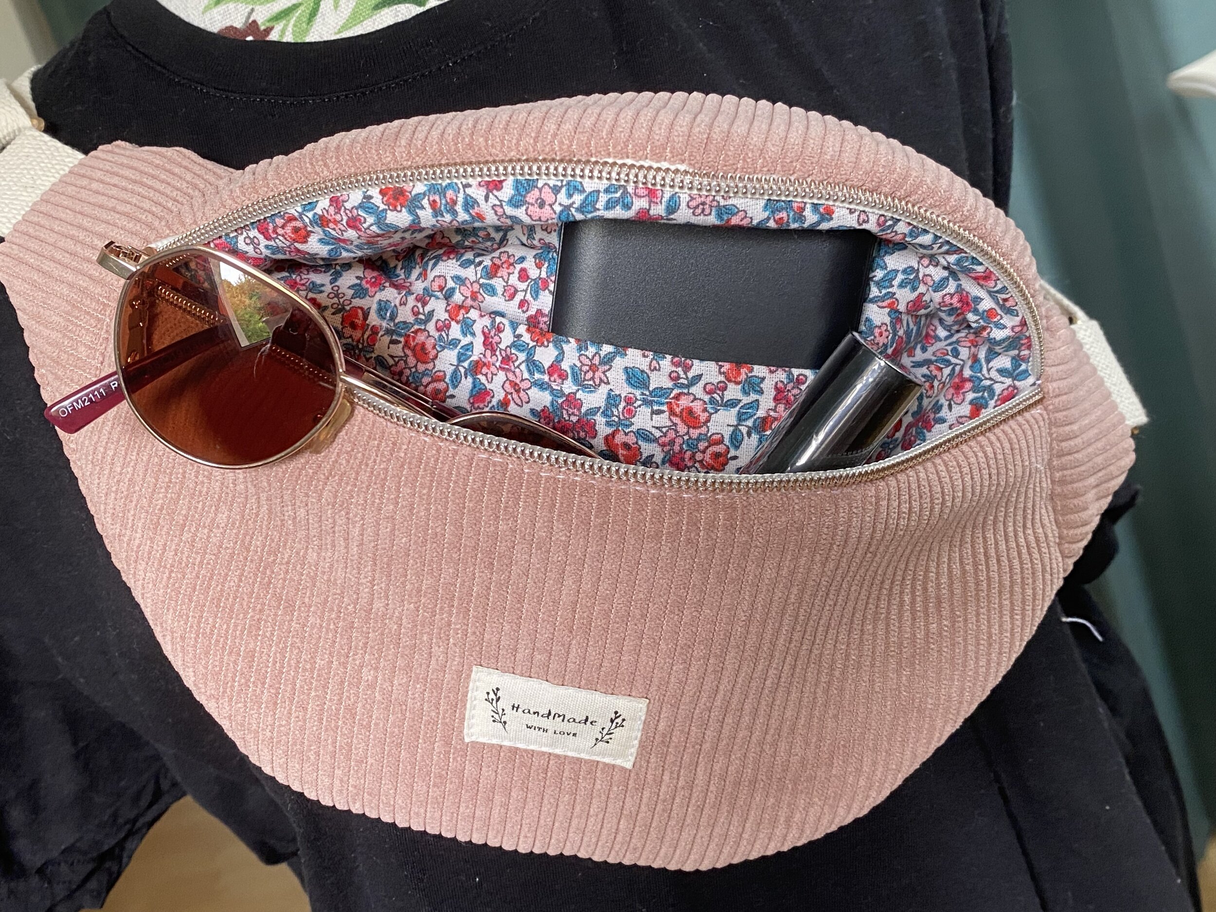 Sac banane artisanal doublure coton fleuri Pastel Couture