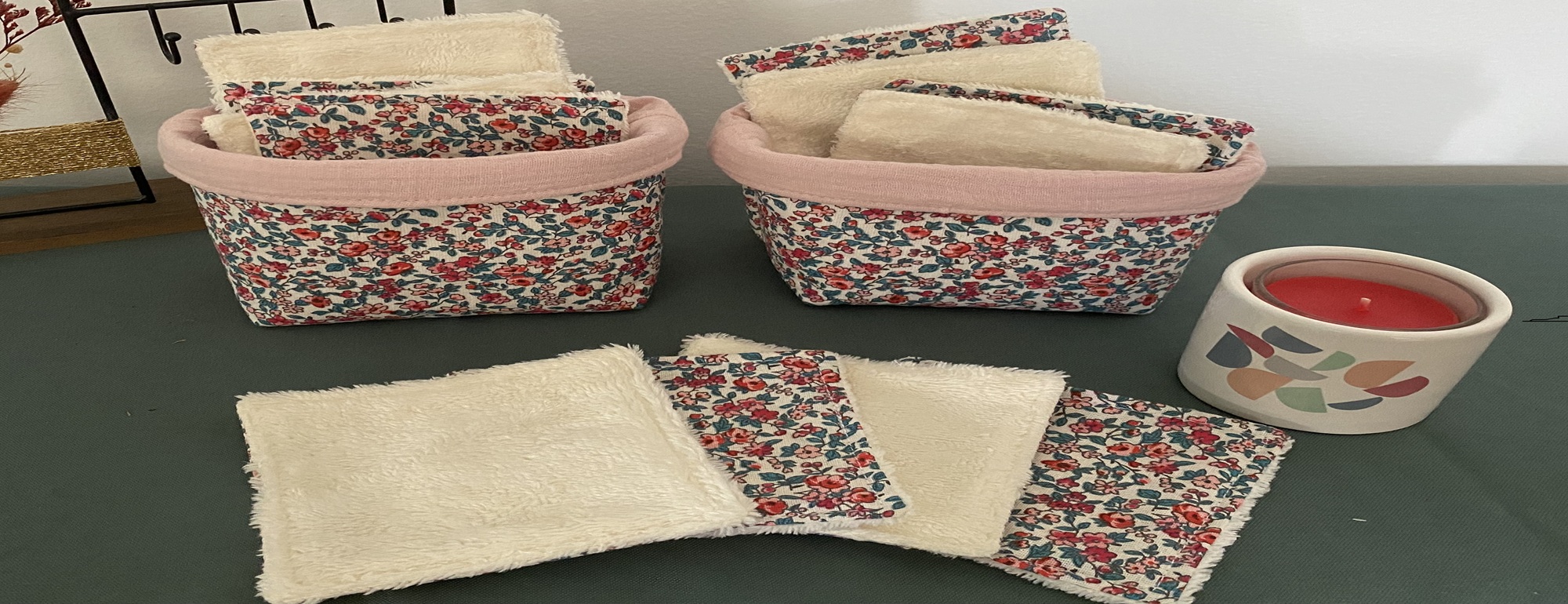 Lot de 6 Lingettes Démaquillantes Lavables en Bambou avec Panière Assortie pastel couture