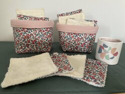 Panière en tissu avec lingettes lavables assorties fait main