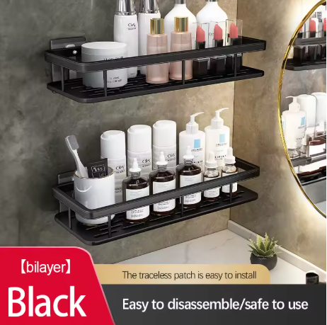 etagere douche sans perçage noir 4