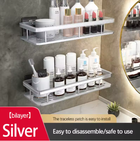 etagere douche sans perçage argenté 4