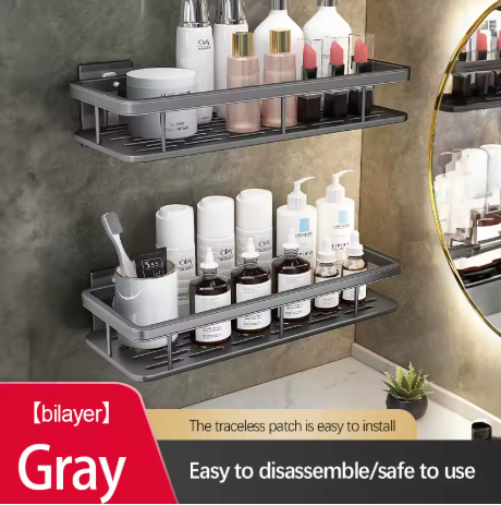 etagere douche sans perçage gris 4
