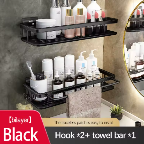 etagere douche sans perçage noir 6