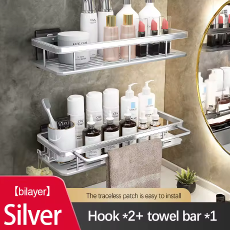 etagere douche sans perçage argenté 6