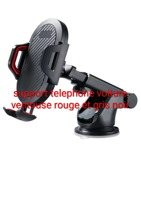 support telephone voiture ventouse rouge et noir