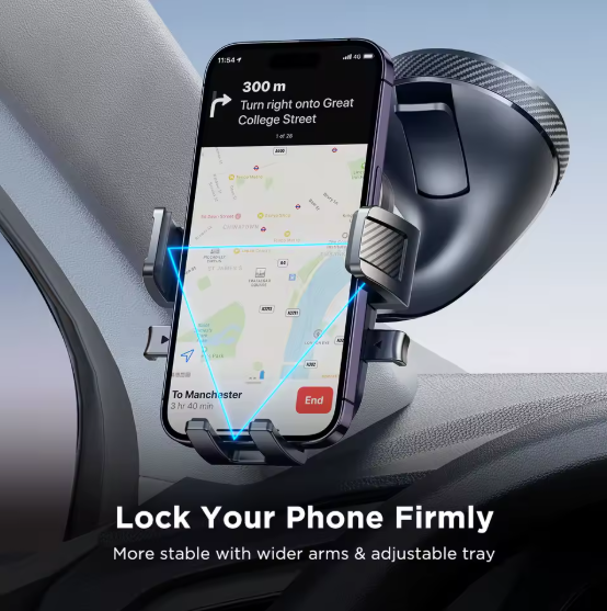 support telephone voiture ventouse noir incurver 12