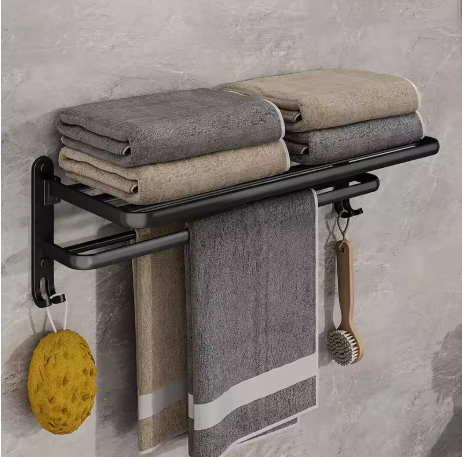 porte serviette salle de bain noir pliable