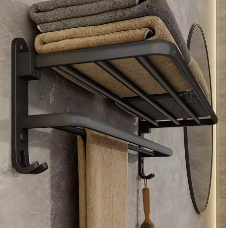 porte serviette salle pliable noir 3de bain