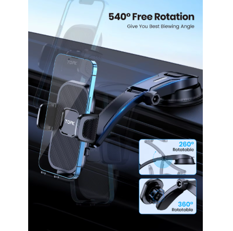 support de téléphone voiture noir et bleu a ventouse