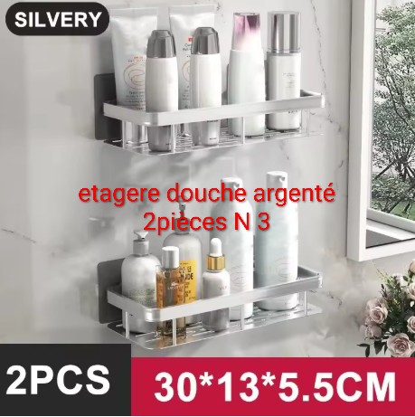 étagère douche argenté 2 pièces n3