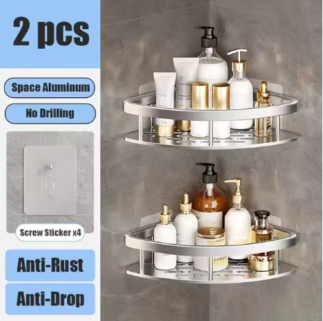 etagere douche argenté triangle 2pièces