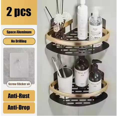 etagere douche triangle Or 2pièces 2