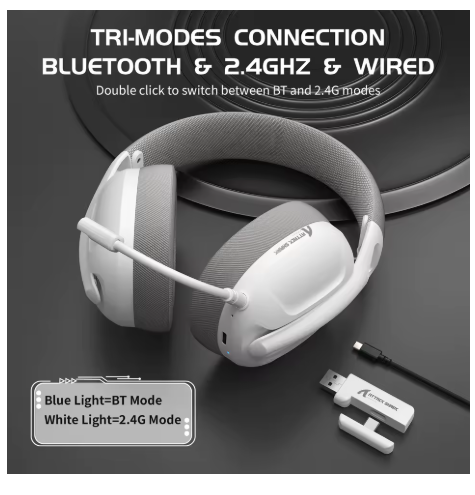 casque sans fil bluetooth blanc gris