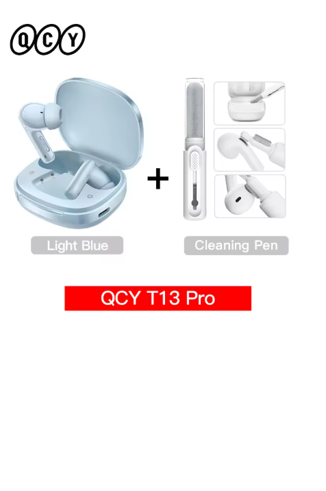 écouteur sans fil bleu clair avec stylo nettoyeur
