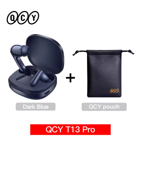 écouteur sans fil bleu foncé avec pochette