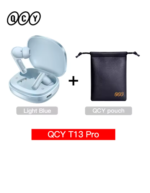 écouteur sans fil bleu clair avec pochette