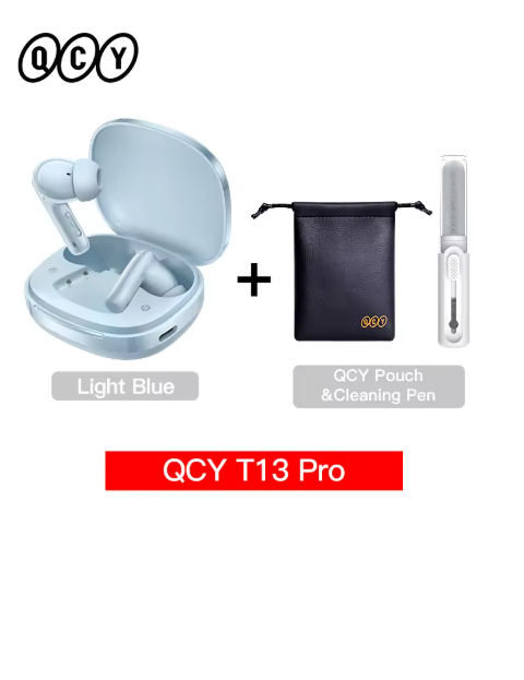 écouteur sans fil bleu clair avec accessoires