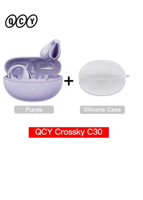 écouteur sans fil bluetooth violet avec étui QCY