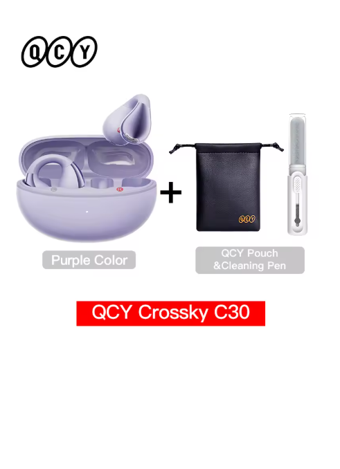 écouteur sans fil bluetooth violet sacoche et stylo