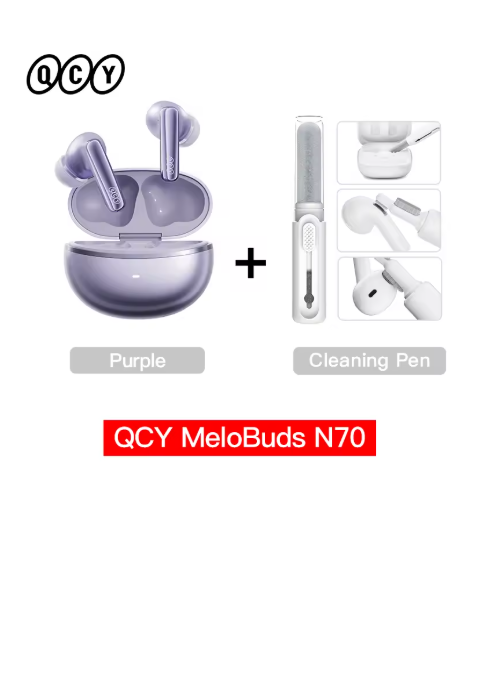 écouteurs sans fil bluetooth QCY violet avec stylo 05