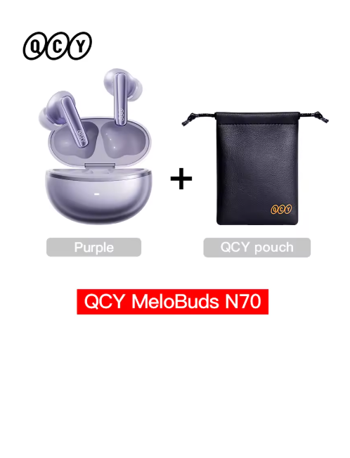 écouteurs sans fil bluetooth violet QCY avec sacoche 08