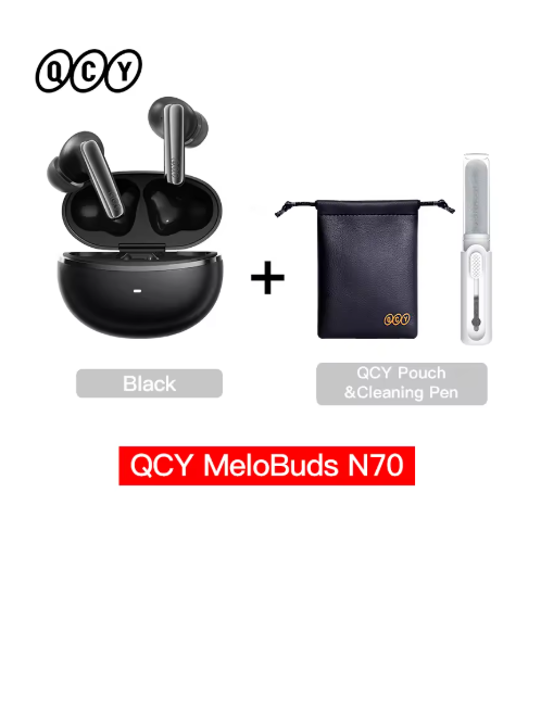 écouteurs sans fil bluetooth noir QCY avec sacoche et stylo 01