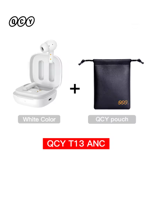 écouteurs sans fil bluetooth blanc avec sacoche qcy 02