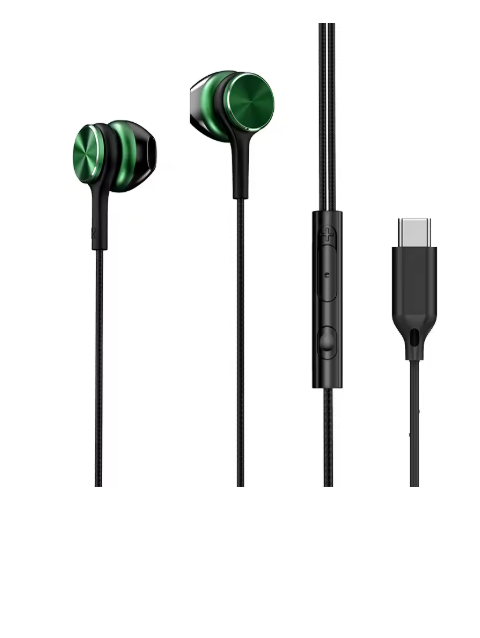 écouteurs filaires usb c vert et noir 004