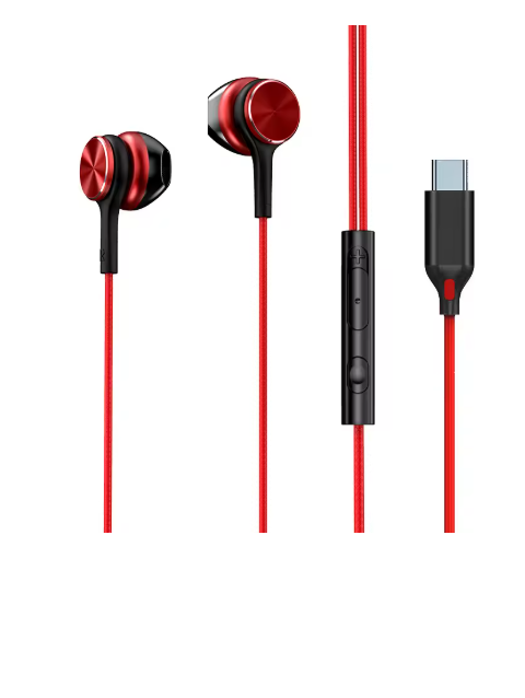écouteurs filaires usb c rouge et noir 004