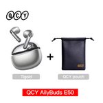 écouteur sans fil bluetooth QCY argenté avec pochette
